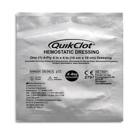 QuikClot Hemostatic Dressing 4 in x 4 in (10cm x 10cm) - Box of 10