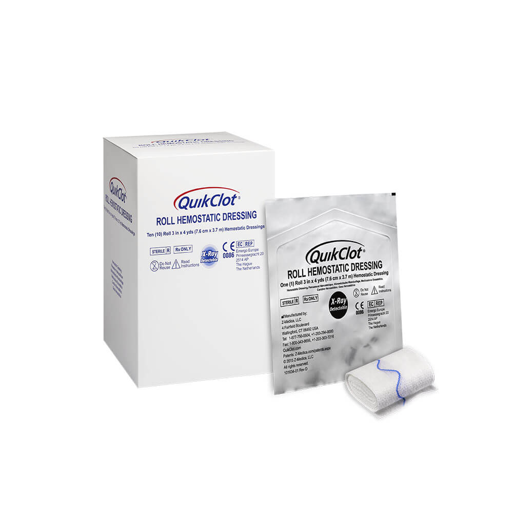 QuikClot Roll Hemostatic Dressing 3 in x 4 yards (7.6cm x 3.7cm) - Box of 10