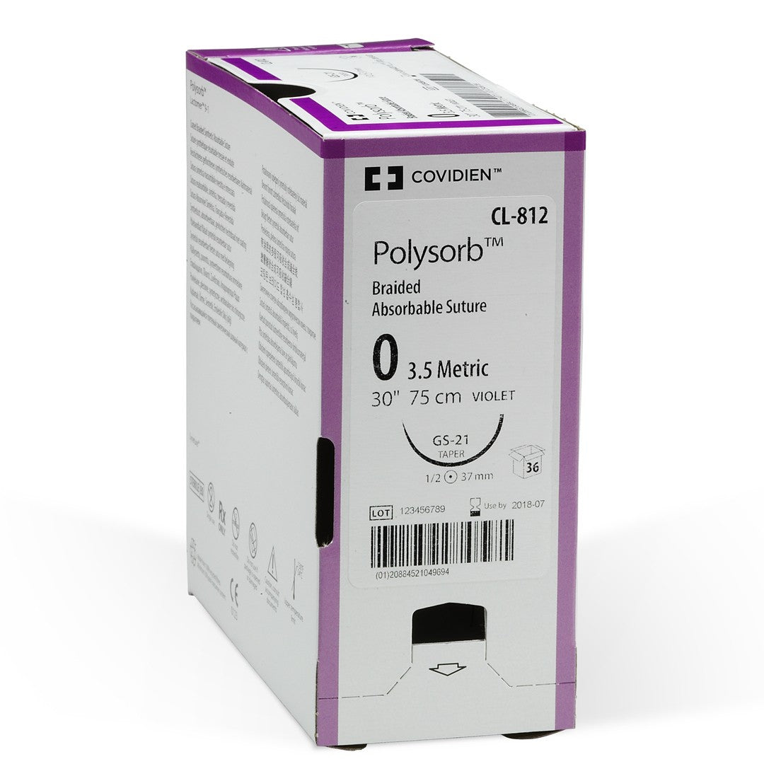 Covidien POLYSORB Suture, Reverse Cutting, Size 2-0, Violet, 36", Needle GS-11, ½ Circle. MFID: CL916