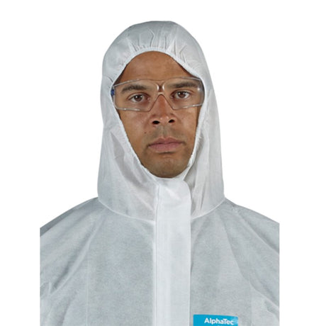 Ansell Alphatec 1500 Plus Model 111 White Protective Coverall with Hood - Type 5/6