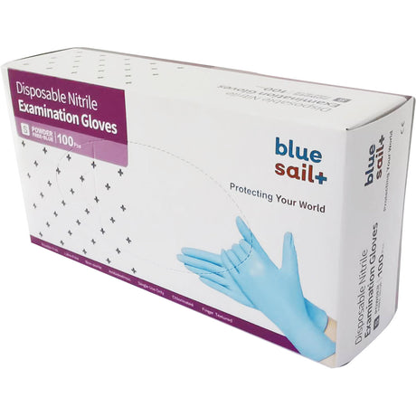 Bluesail Blue Powder-Free Nitrile Disposable Gloves - Box of 100