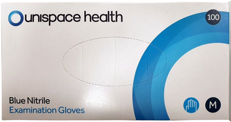 Unispace Blue Nitrile Examination Gloves - Pack  of 100