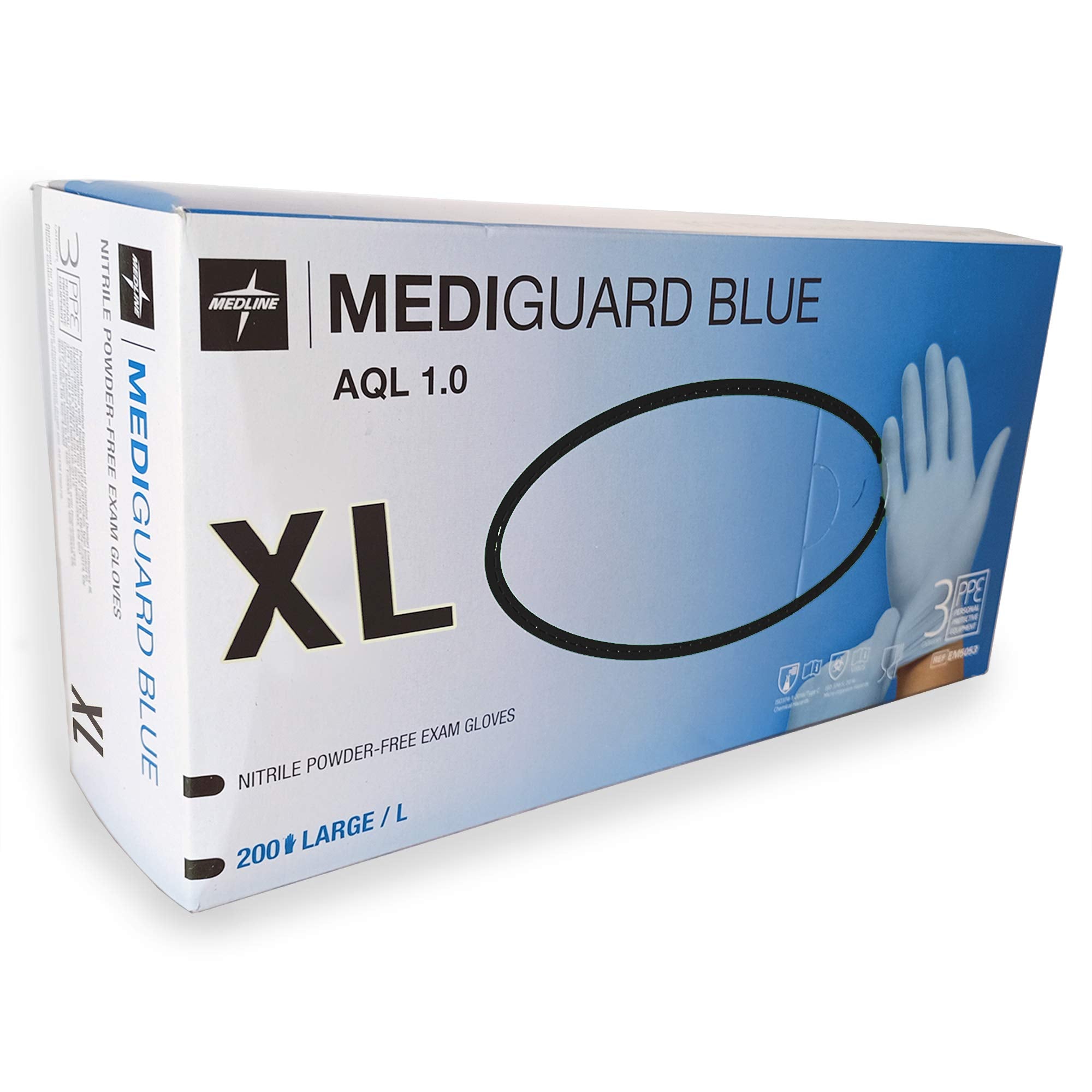 Medline MediGuard Blue Nitrile Powder Free Examination Gloves Box of 2000