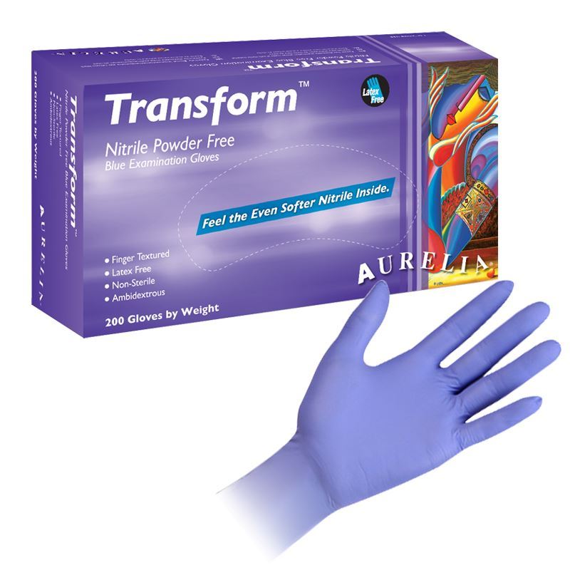 Aurelia Transform Blue Nitrile Powder Free Examination Gloves - Box of 2000