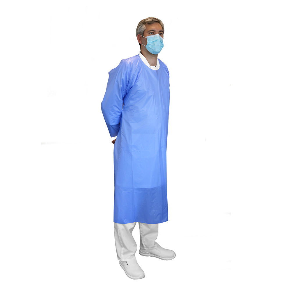 PVC Gown With Sleeves and Thumb Loop-.09 mm-90x122 cm - Case of 100 ( 10 Packs of 10)