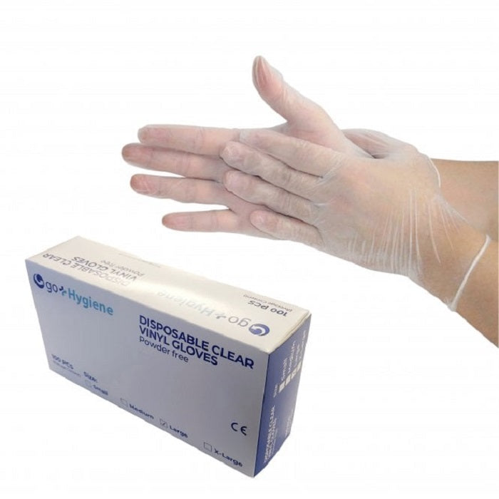 Go Hygiene Disposable Powder Free Clear Vinyl Gloves - Box of 100