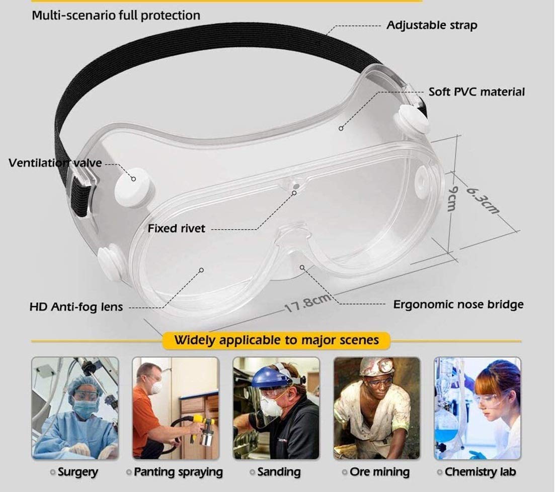 Manissa Safety Goggles, Sealed, Anti-Fog - Pack of 10
