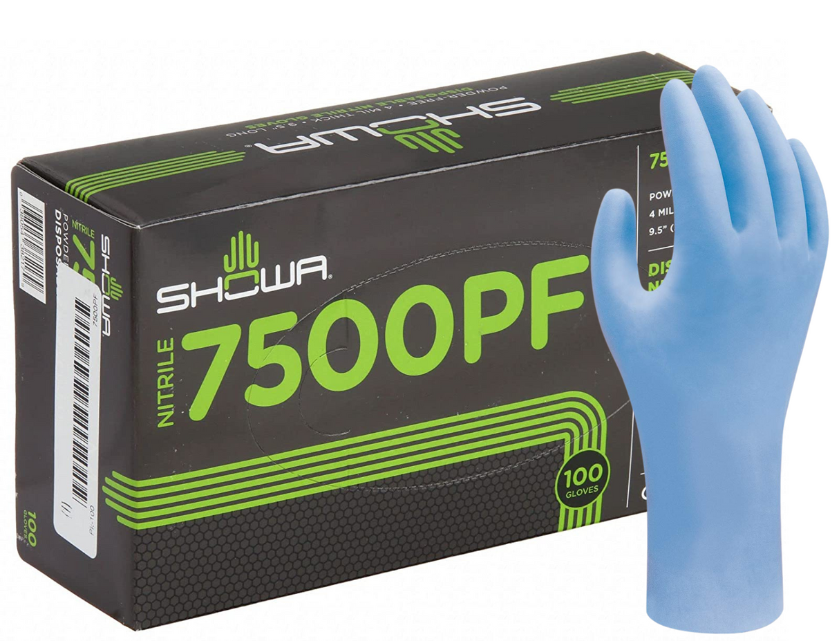 SHOWA 7500PF Biodegradable Powder-Free Disposable Nitrile Safety Glove - Box of 100