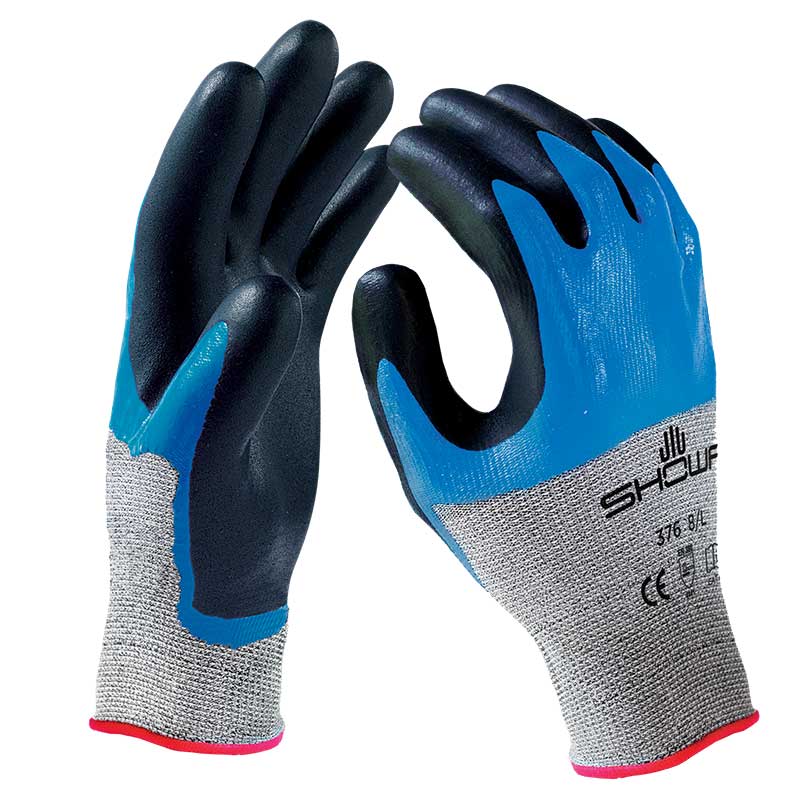 Showa  S-TEX 376 Blue Nitrile Coated Polyester, Stainless Steel Work Gloves