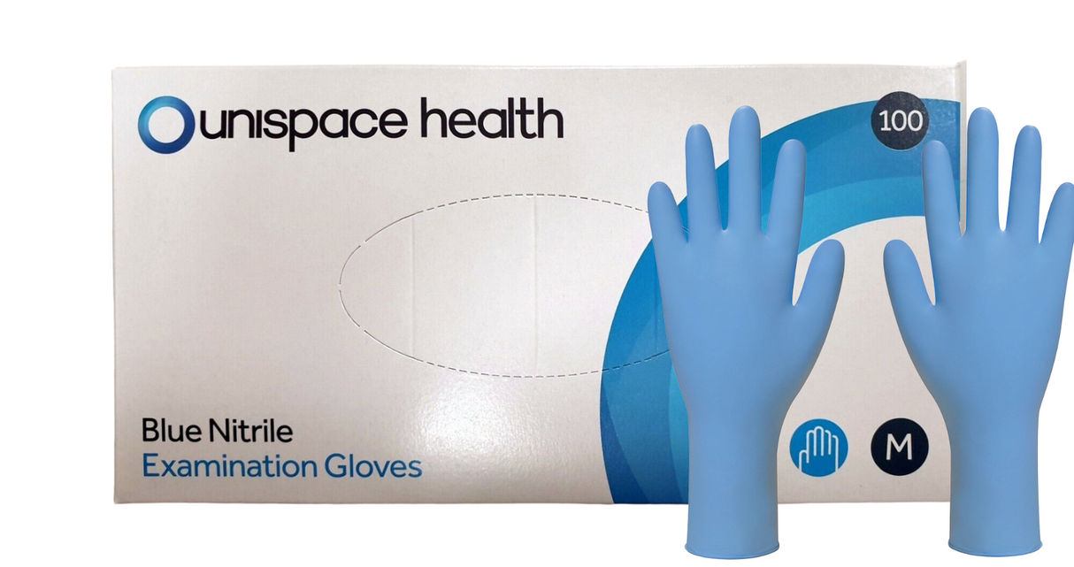 Unispace Blue Nitrile Examination Gloves - Pack  of 100