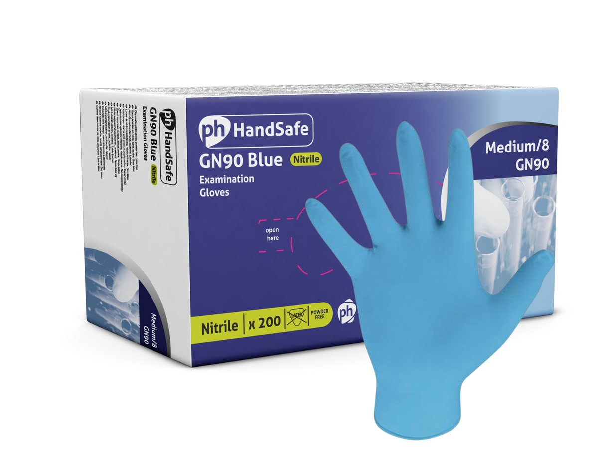 Polyco Healthline GN90 Blue Nitrile Powder Free Examination Gloves - Box of 200