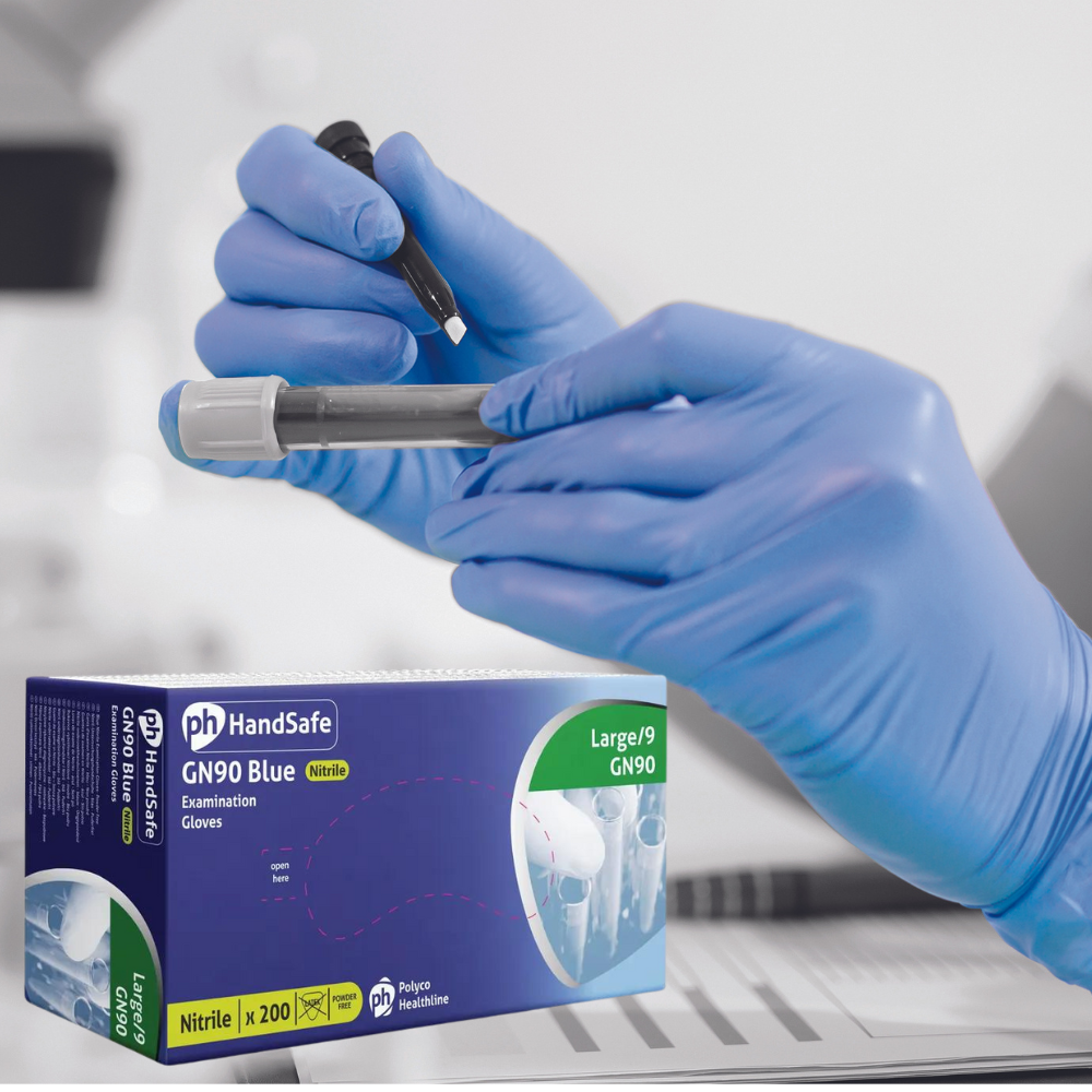 Polyco Healthline GN90 Blue Nitrile Powder Free Examination Gloves - Box of 200