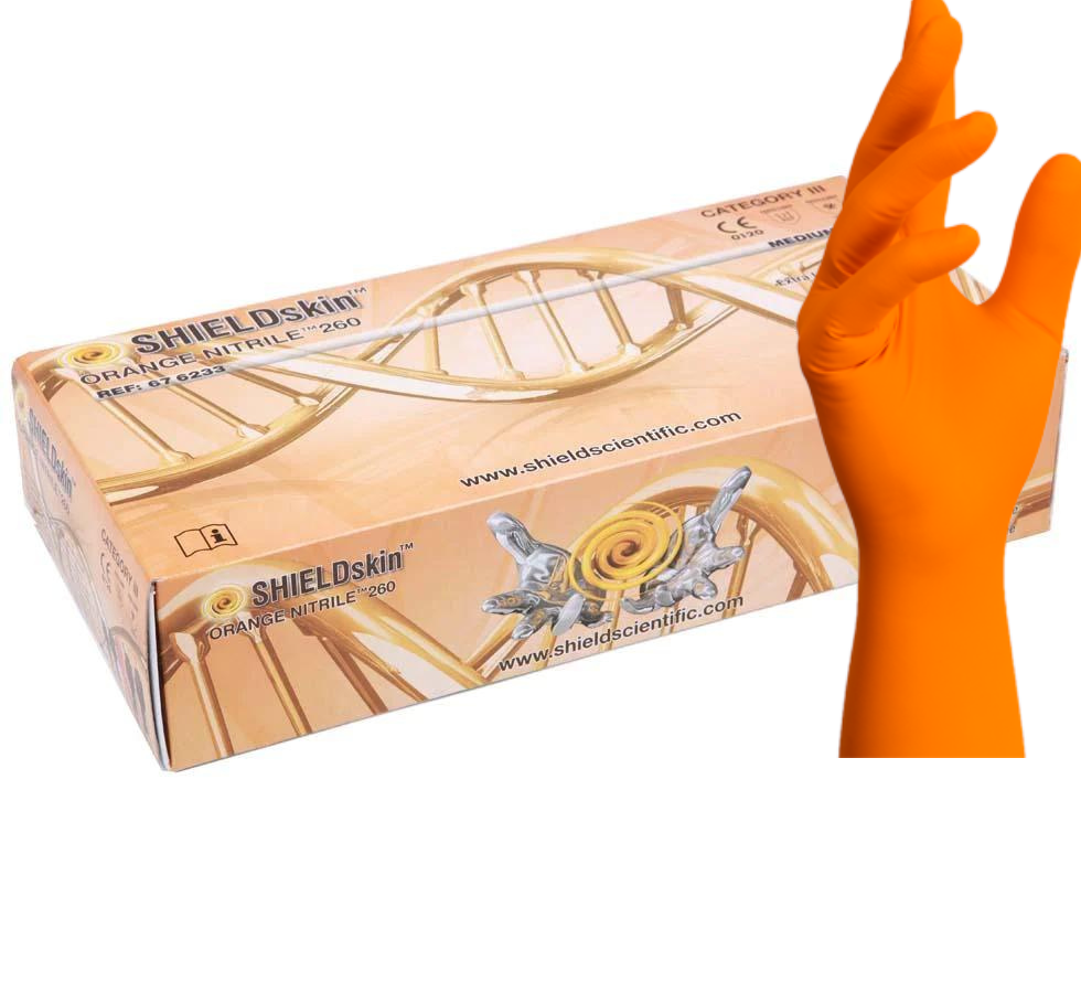 SHIELDskin Orange 260 Disposable Powder Free Nitrile Cat III Gloves - Box of 90