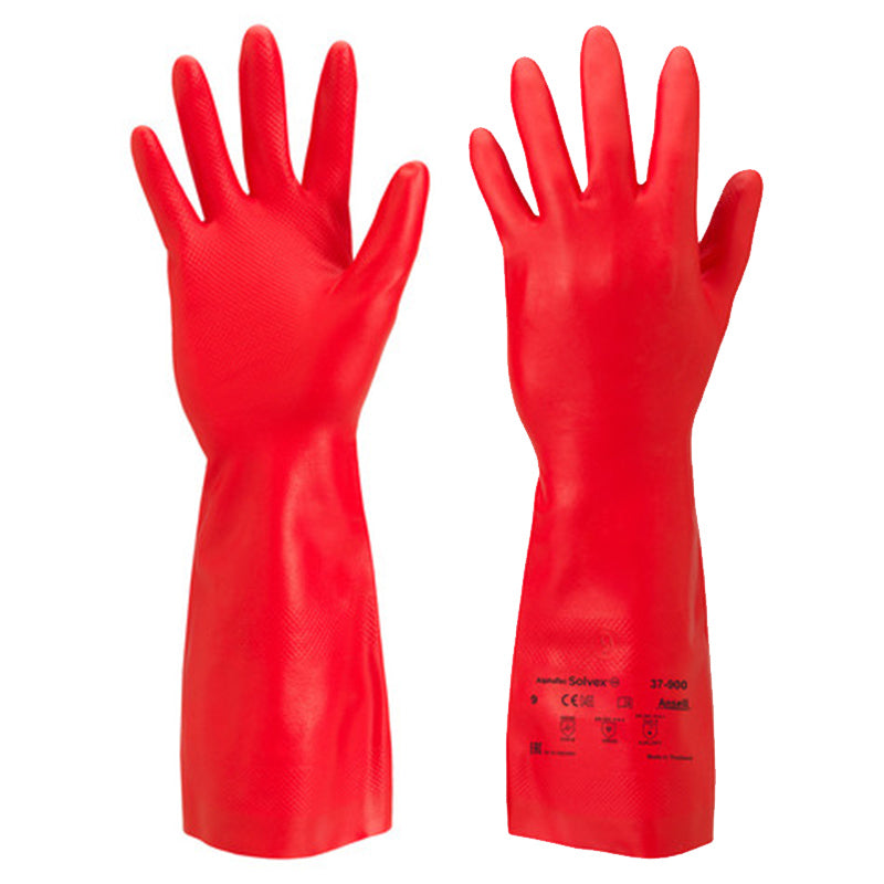ANSELL SOLVEX 37-900 RED NITRILE CHEMICAL-RESISTANT GAUNTLETS - SIZE 8