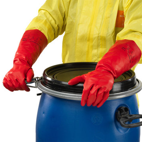 ANSELL SOLVEX 37-900 RED NITRILE CHEMICAL-RESISTANT GAUNTLETS - SIZE 8