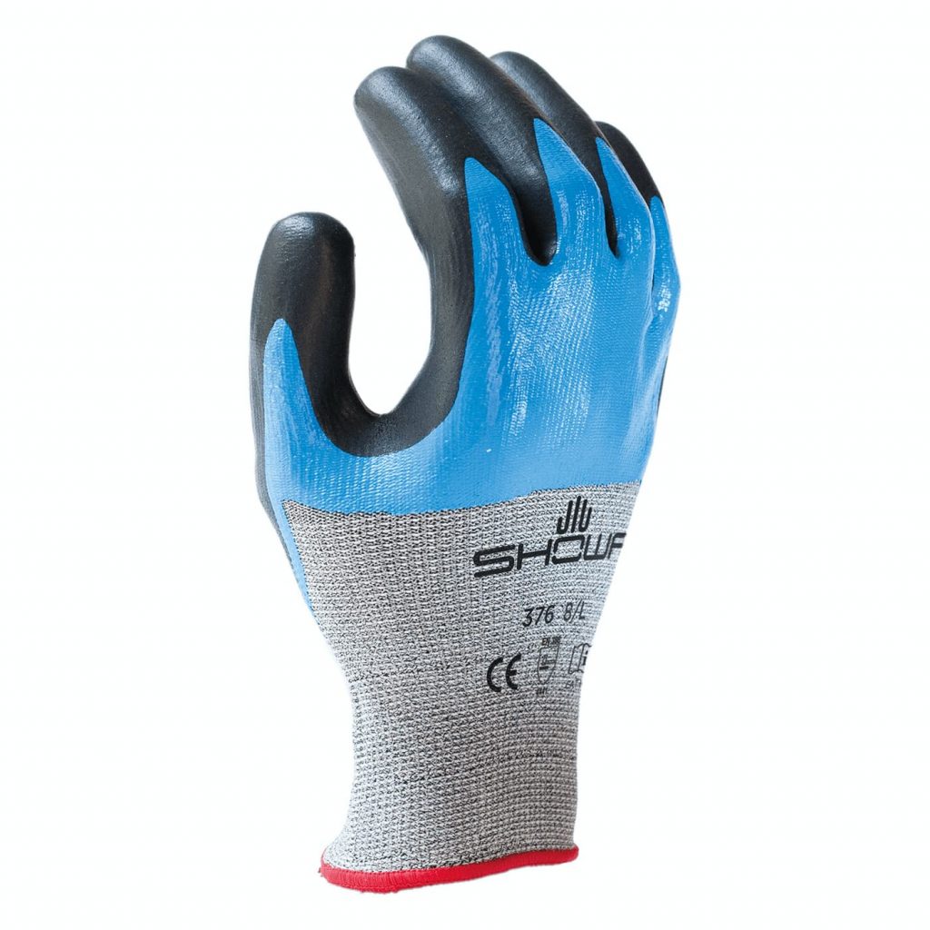 Showa  S-TEX 376 Blue Nitrile Coated Polyester, Stainless Steel Work Gloves