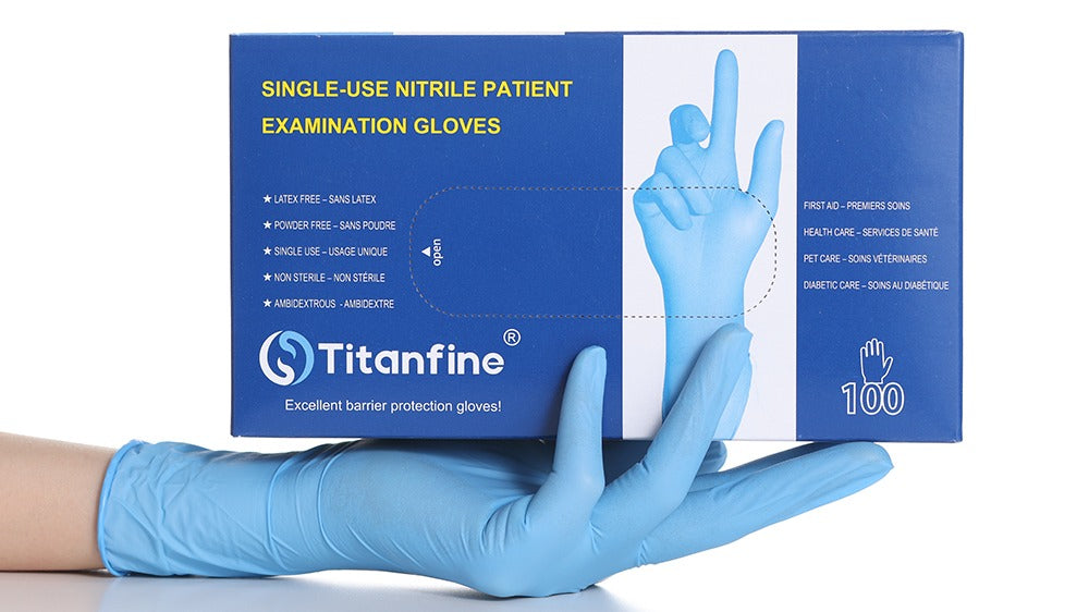 Titanfine Powder-Free Nitrile Disposable Exam Gloves - Box of 100