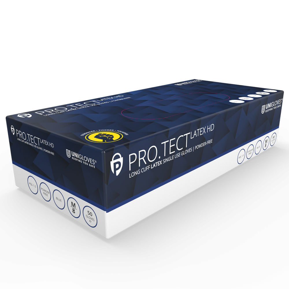 Unigloves PRO.TECT GA0013 Heavyweight Extended Cuff Latex Examination Gloves - Box of 50