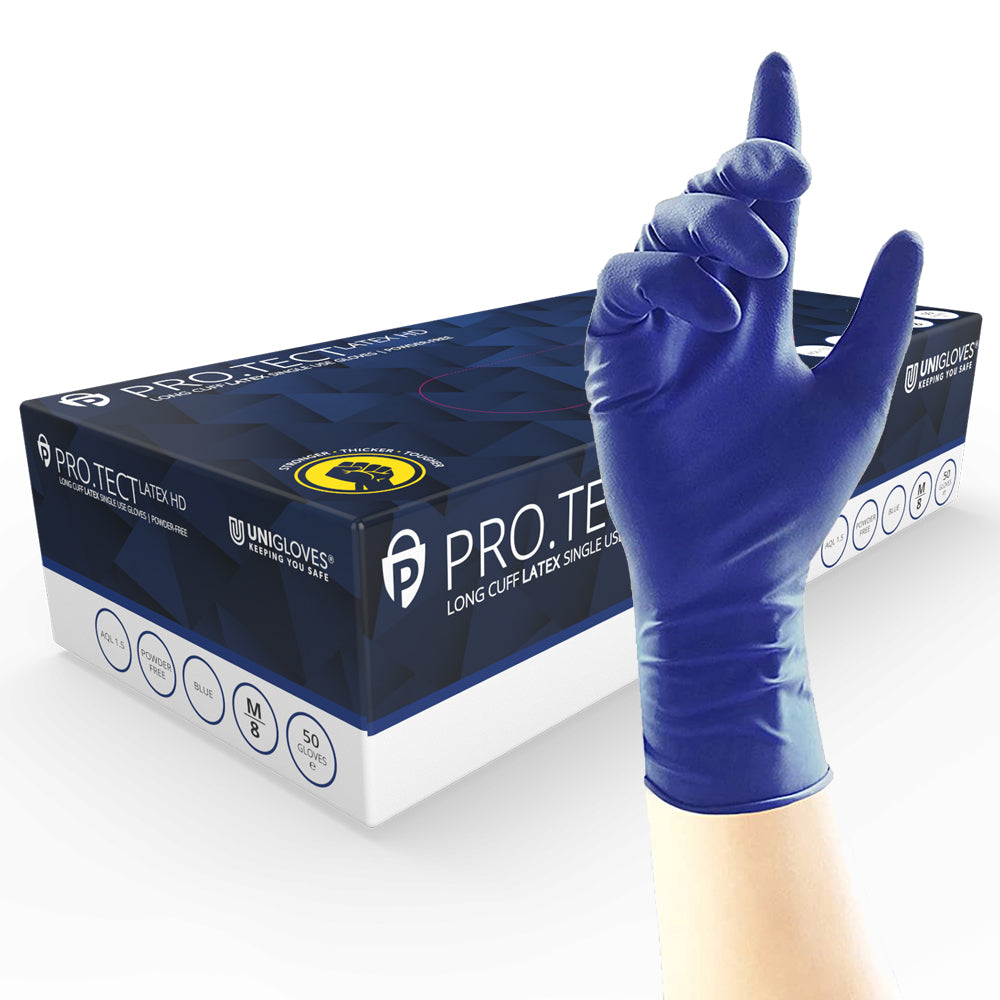 Unigloves PRO.TECT GA0013 Heavyweight Extended Cuff Latex Examination Gloves - Box of 50